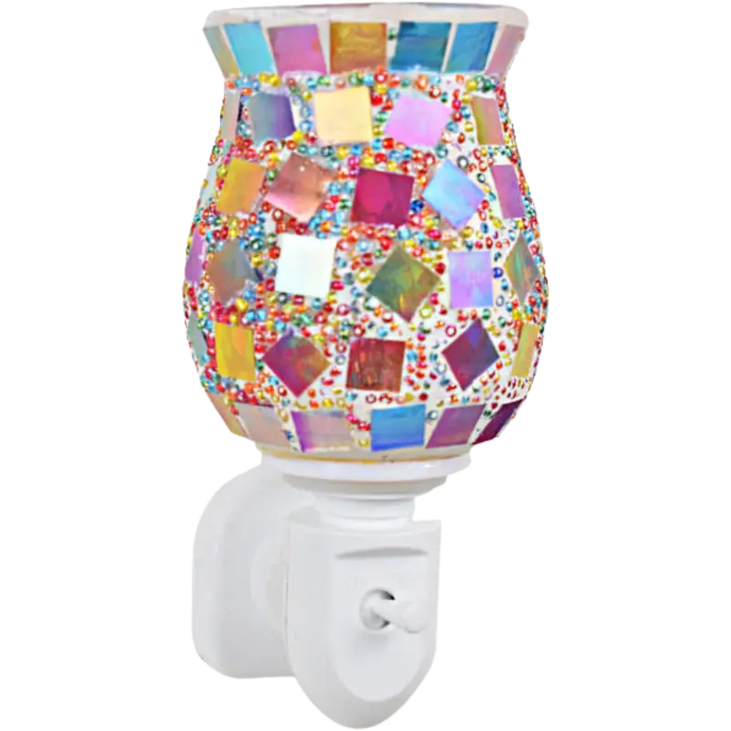 Green-Life mosaic glass plug-in wax warmer GF24EP1440E13 combining decorative lighting and wax melting, suitable for fragrance gift markets and night light retail programs.