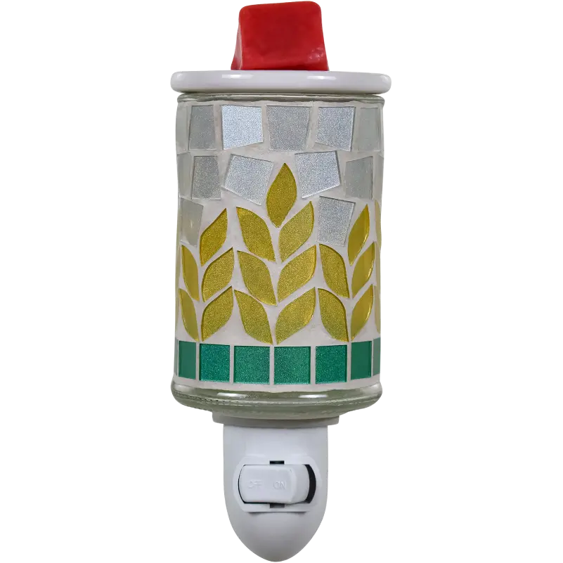 Green-Life mosaic glass plug-in wax warmer GF24EP1445E13 combining decorative lighting and wax melting, suitable for fragrance gift markets and night light retail programs.