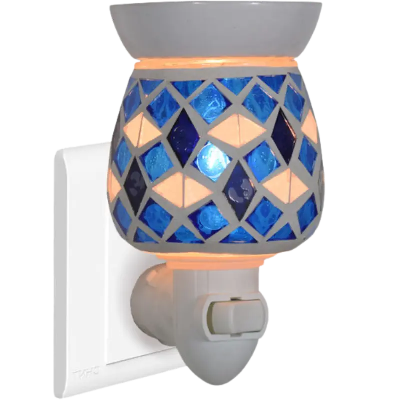Green-Life mosaic glass plug-in wax warmer GF24EP1448E13 combining decorative lighting and wax melting, suitable for fragrance gift markets and night light retail programs.
