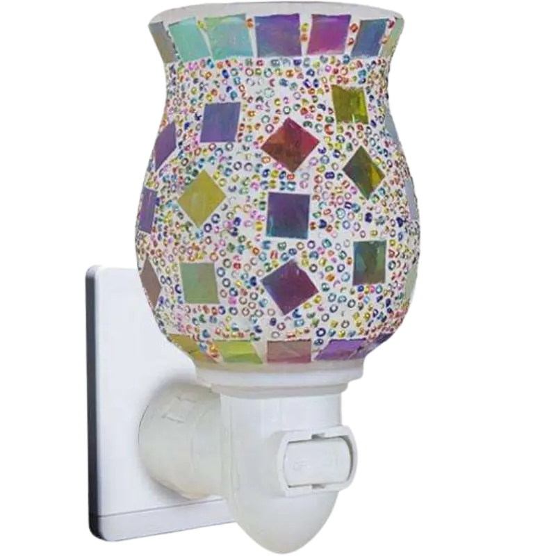 Green-Life mosaic glass plug-in wax warmer GF24EP1449E13 combining decorative lighting and wax melting, suitable for fragrance gift markets and night light retail programs.