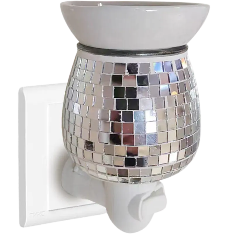 Green-Life mosaic glass plug-in wax warmer GF24EP1461E13 combining decorative lighting and wax melting, suitable for fragrance gift markets and night light retail programs.