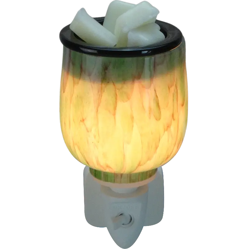 Green-Life liuli glass plug-in wax warmer GF24ET419E14 featuring artistic glass finish and warm glow, designed for boutique fragrance collections and decorative lighting products.