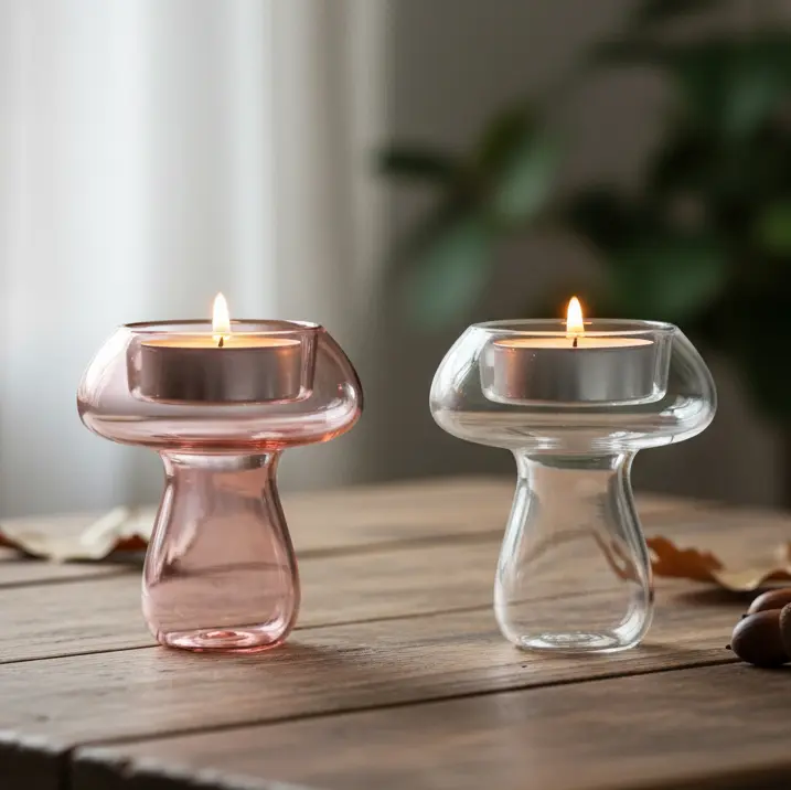 Green-Life glass tealight holder GF24CH511 with nature inspired design, supporting botanical-themed candle collections and seasonal product lines.