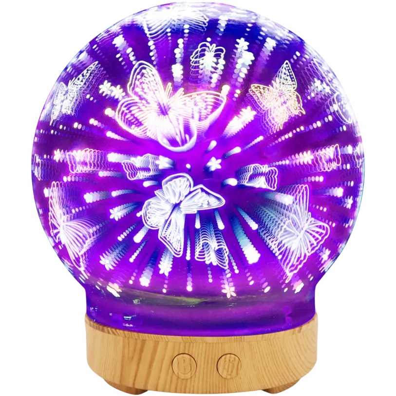 Green-Life glass ultrasonic diffuser GF24EA099E2213 with 3D engraved decorative glass dome, combining ultrasonic aroma technology with artistic glass craftsmanship for fragrance brands and private label diffuser collections.