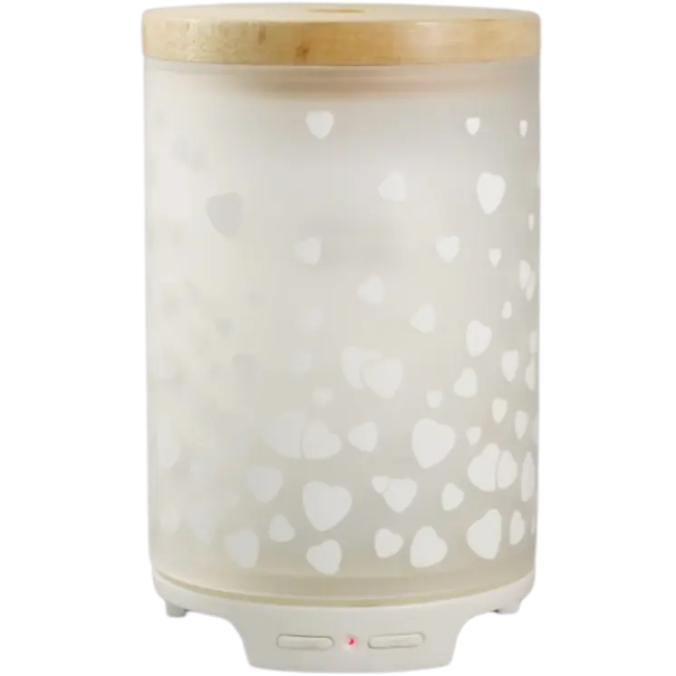 Green-Life glass ultrasonic diffuser GKE19685 with decal decoration on glass cover, offering flexible design styles for OEM and private label aromatherapy diffuser programs.