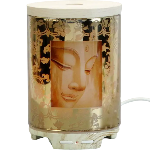 Green-Life glass ultrasonic diffuser GL24EA23492 with laser engraved decorative patterns, designed for home fragrance brands looking for elegant and customizable diffuser designs.