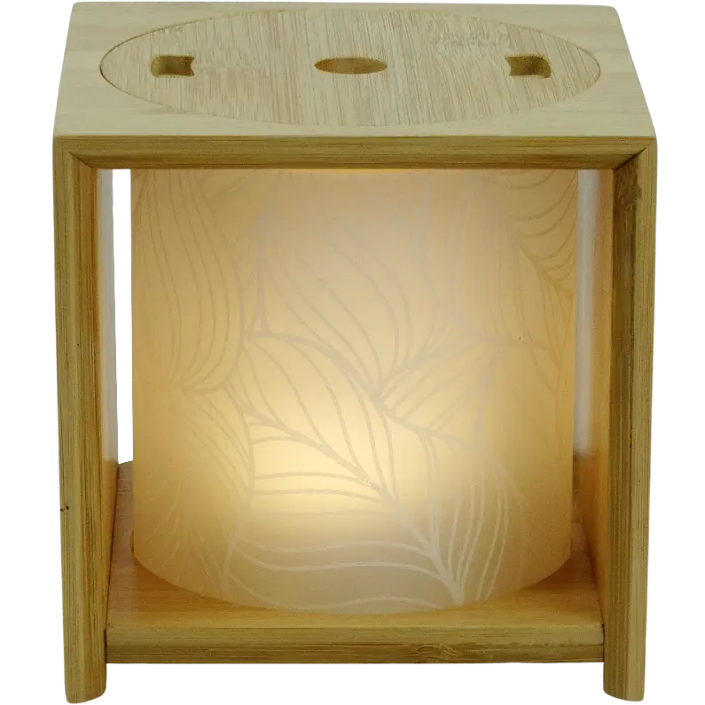 Green-Life glass ultrasonic diffuser GL24EA711 with bamboo frame structure, ideal for eco inspired aromatherapy collections.