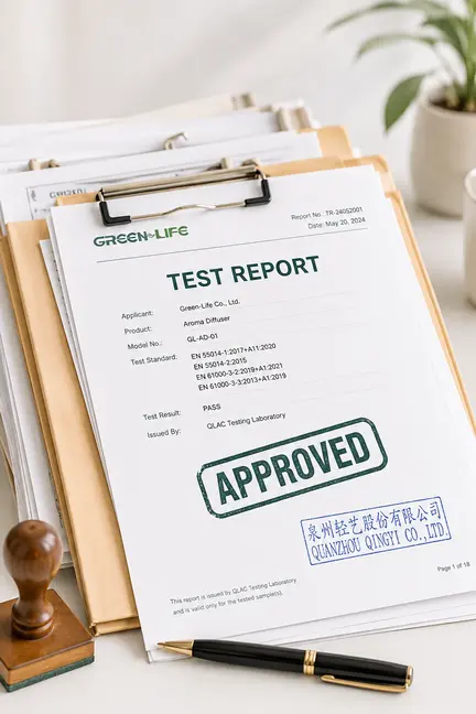 Green-Life supports aroma wares brands and importers with test reports, compliance documents, certification files and labeling review for global markets.
