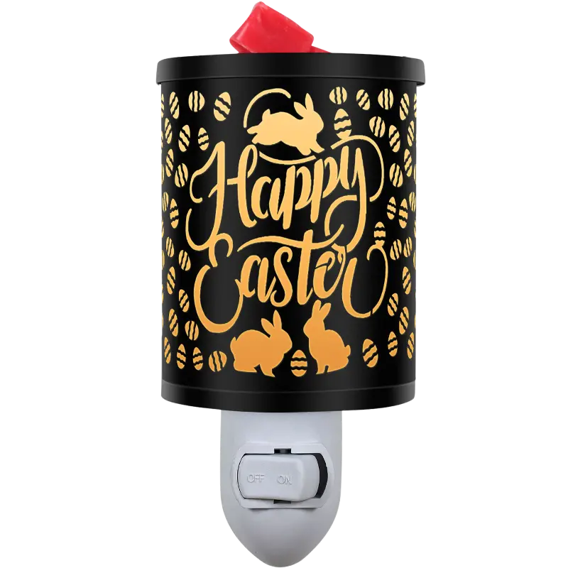 Green-Life metal plug-in wax warmer GF24EP1420E13 with cutout pattern, creating ambient light projection while melting wax for decorative fragrance collections.