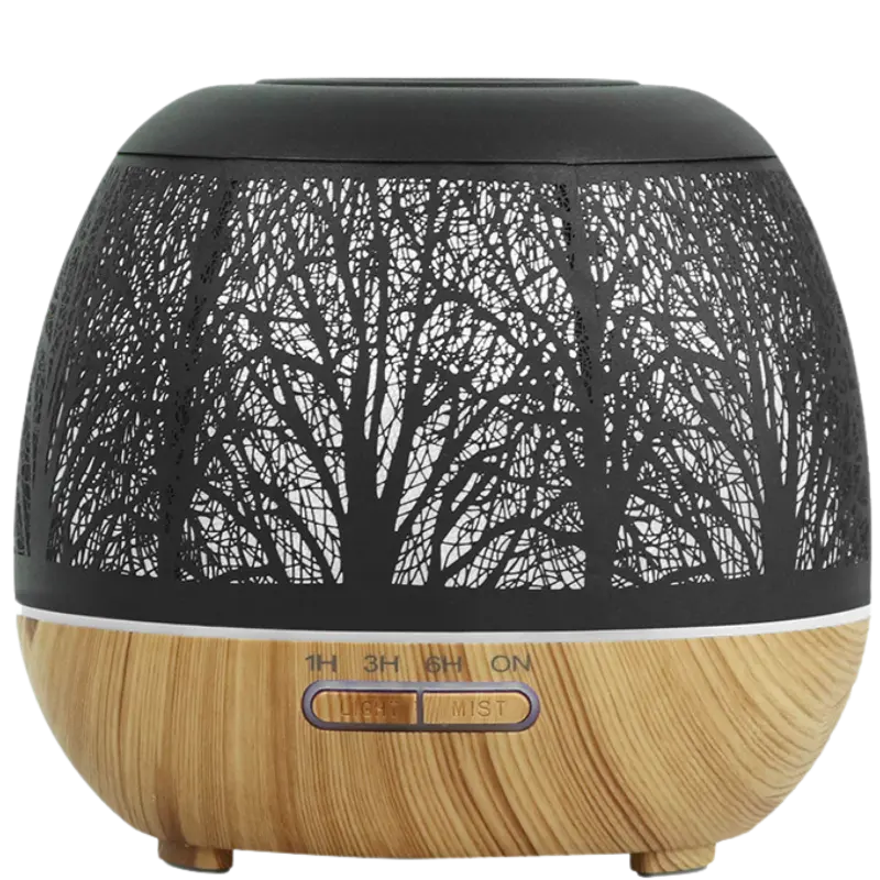 Green-Life metal ultrasonic diffuser GF24EA164E22 with big capacity water tank and decorative cutout metal cover, designed for longer aroma diffusion time for fragrance brands and private label diffuser collections.