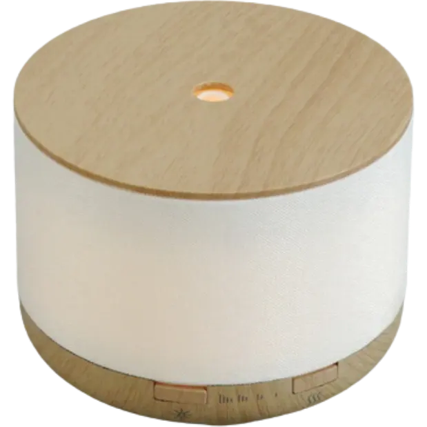 Green-Life plastic ultrasonic diffuser GF23EA279E14116 with fabric coated exterior, combining textile texture with ultrasonic aroma diffusion for warm decorative fragrance products.