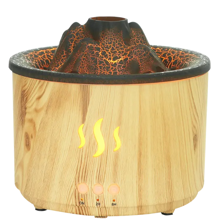 Green-Life plastic ultrasonic diffuser GF24EA028E22 with volcano effect design, producing illuminated mist resembling volcanic lava for dramatic visual aromatherapy products.