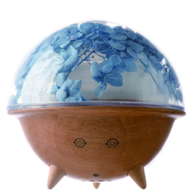 Green-Life plastic ultrasonic diffuser GF25EA991 with preserved flower decoration inside the dome, offering elegant botanical display for lifestyle fragrance brands and decorative diffuser collections.
