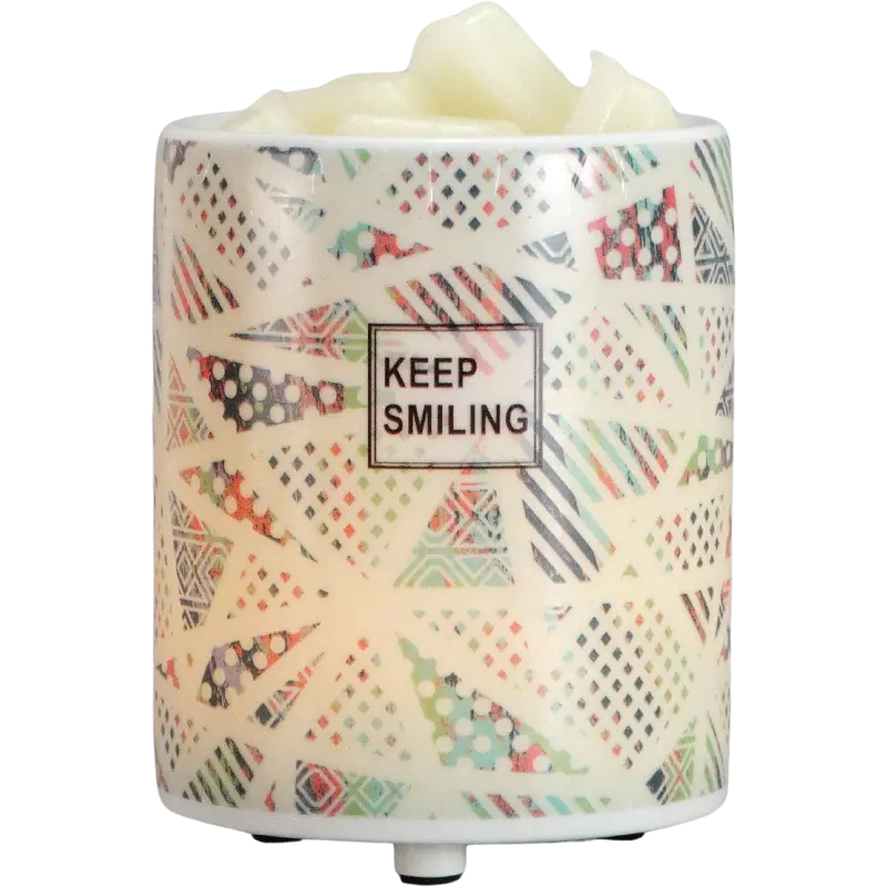 Green-Life compact porcelain tart warmer GF24EP391E13 with USB powered system and LED Night light, designed for low voltage operation and portable desktop fragrance applications for private label and OEM programs.