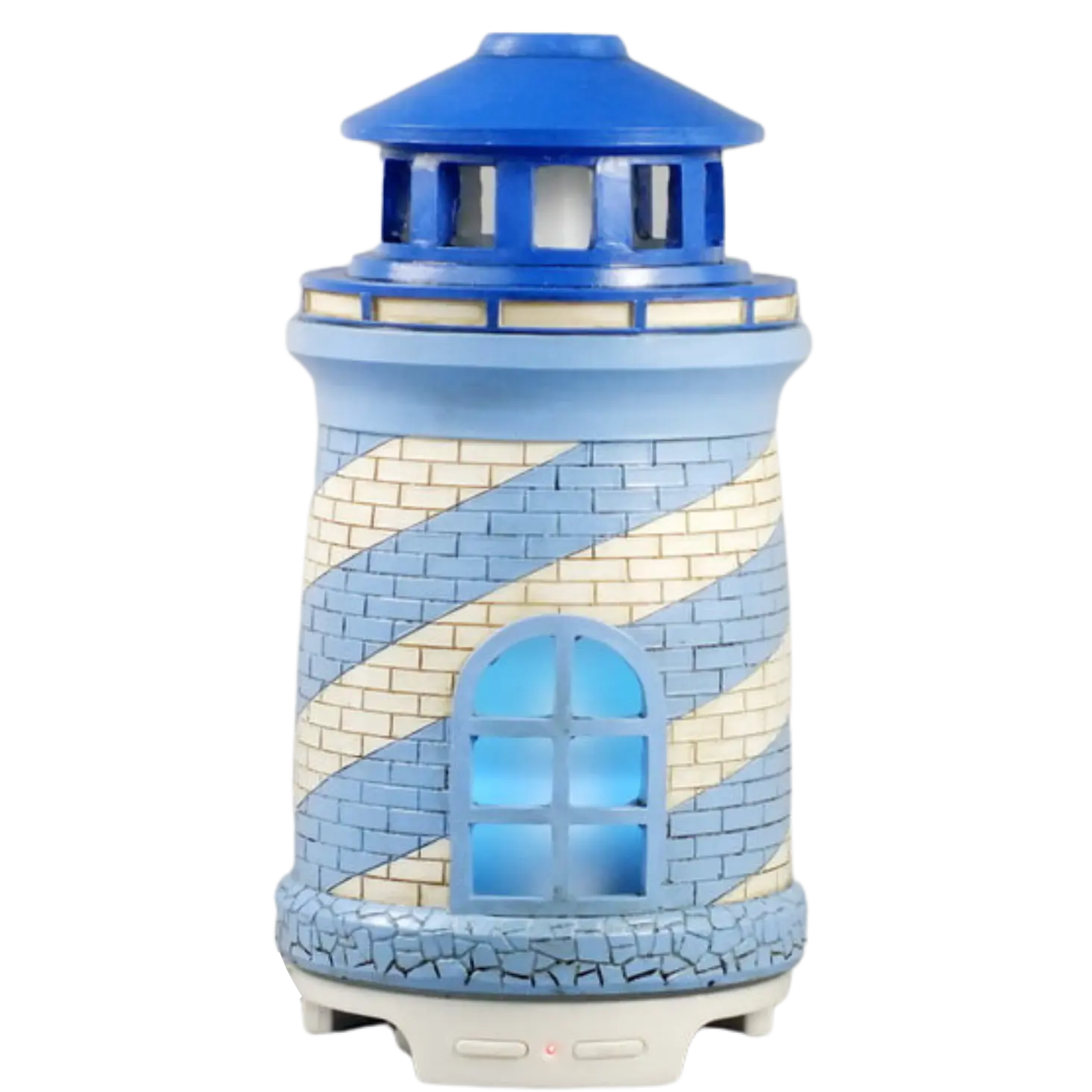 Green-Life polyresin ultrasonic diffuser GLE191124 with figurative design such as lighthouse shapes, offering creative decorative aroma solutions for specialty fragrance brands.