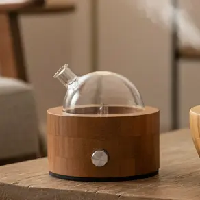 Green-Life bamboo and glass hemisphere nebulizing diffuser GF25EW05E27 natural eco design for aromatherapy brands