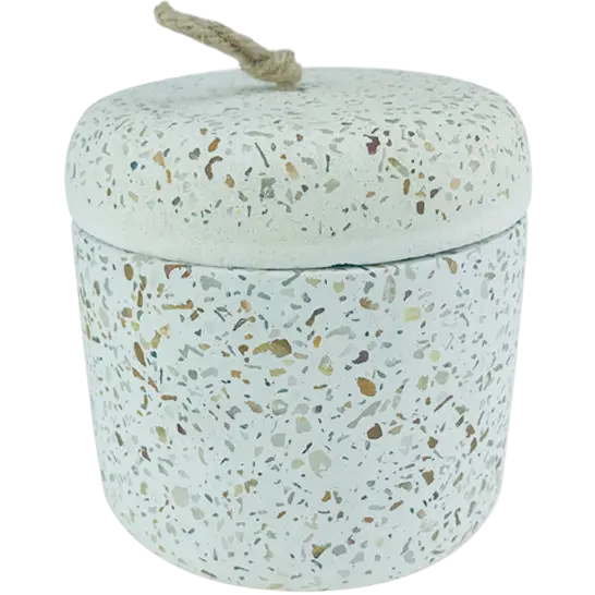 Green-Life cement candle jar GF25CJ107 with terrazzo effect, combining durable material and modern texture for contemporary fragrance collections.