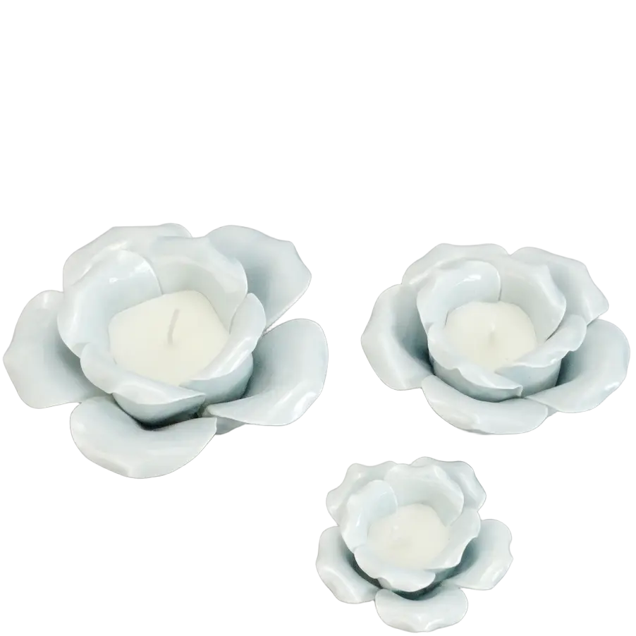 Green-Life ceramic candle jar GF2310253C30 with handcrafted flower decoration, designed for premium fragrance lines requiring detailed artisanal aesthetics and differentiation.