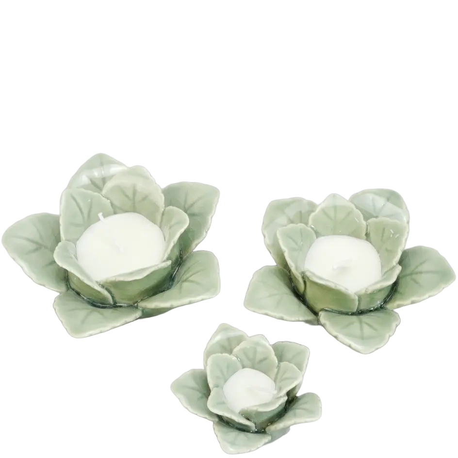 Green-Life ceramic candle jar GF231026C30 with handcrafted flower decoration, designed for premium fragrance lines requiring detailed artisanal aesthetics and differentiation.