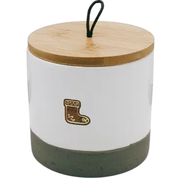 Green-Life ceramic candle jar GF25CJ060 with decal decoration, supporting detailed graphic application and scalable production for private label fragrance brands.
