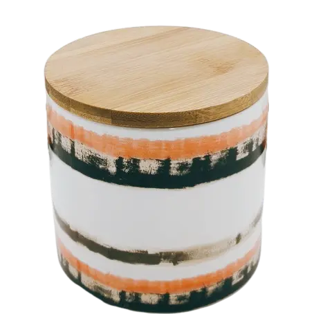 Green-Life ceramic candle jar GF25CJ062 with decal decoration, supporting detailed graphic application and scalable production for private label fragrance brands.