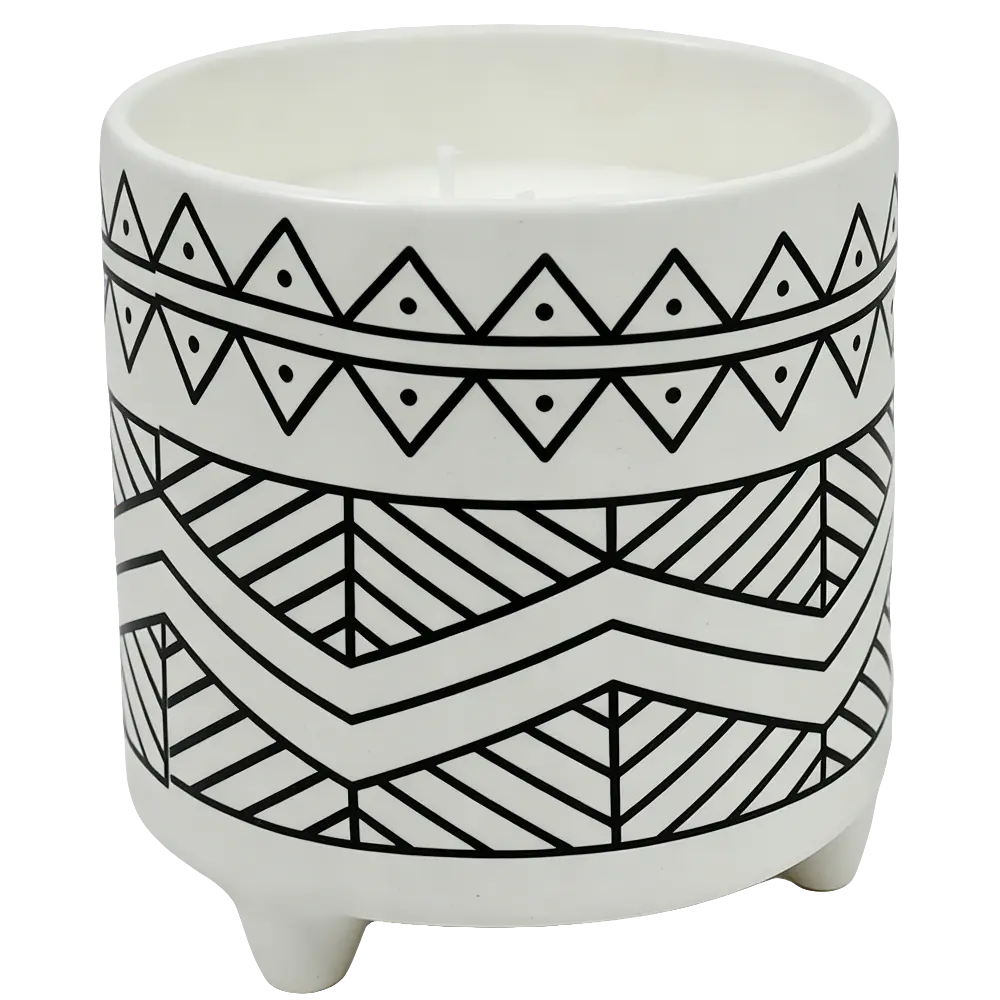 Green-Life ceramic candle jar GF25CJ151 with decal decoration, supporting detailed graphic application and scalable production for private label fragrance brands.