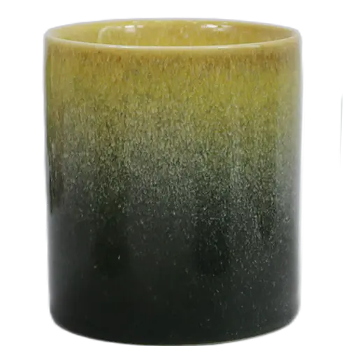 Green-Life ceramic candle jar GF25CJ221 with kiln change glaze, featuring unique reactive finishes for artistic and high-value fragrance product lines.
