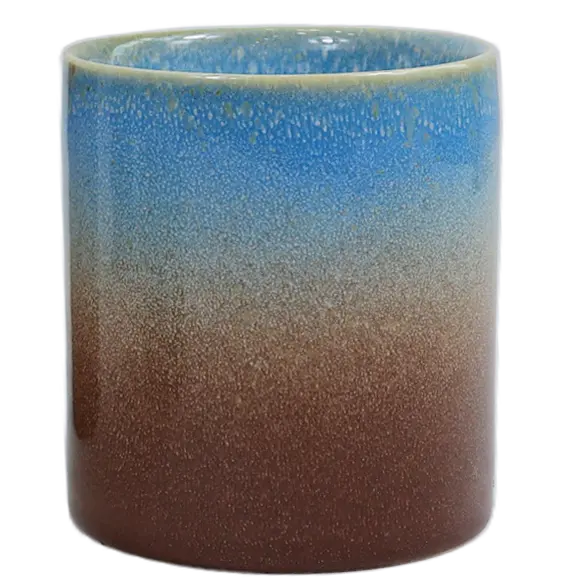 Green-Life ceramic candle jar GF25CJ223 with kiln change glaze, featuring unique reactive finishes for artistic and high-value fragrance product lines.