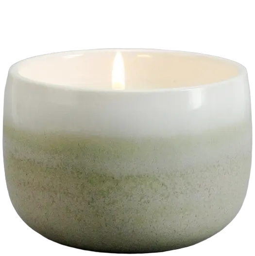 Green-Life ceramic candle jar GF25CJ263 with kiln change glaze, featuring unique reactive finishes for artistic and high-value fragrance product lines.