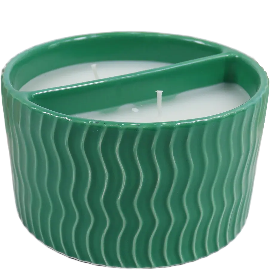 Green-Life ceramic candle jar GF25CJ323 with color glaze finish, supporting mass customization and consistent production for private label fragrance brands.