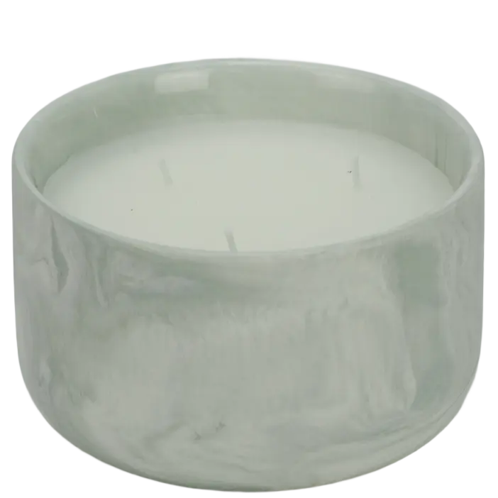 Green-Life ceramic candle jar GF25CJ326 with marble swirl effect, offering natural stone-like patterns for premium fragrance branding and differentiation.