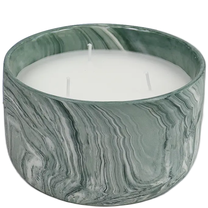 Green-Life ceramic candle jar GF25CJ330 with marble swirl effect, offering natural stone-like patterns for premium fragrance branding and differentiation.