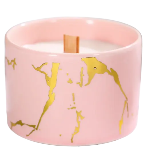 Green-Life ceramic candle jar GF25CJ337 with marble swirl effect, offering natural stone-like patterns for premium fragrance branding and differentiation.