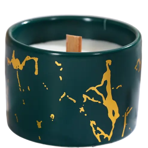 Green-Life ceramic candle jar GF25CJ338 with marble swirl effect, offering natural stone-like patterns for premium fragrance branding and differentiation.