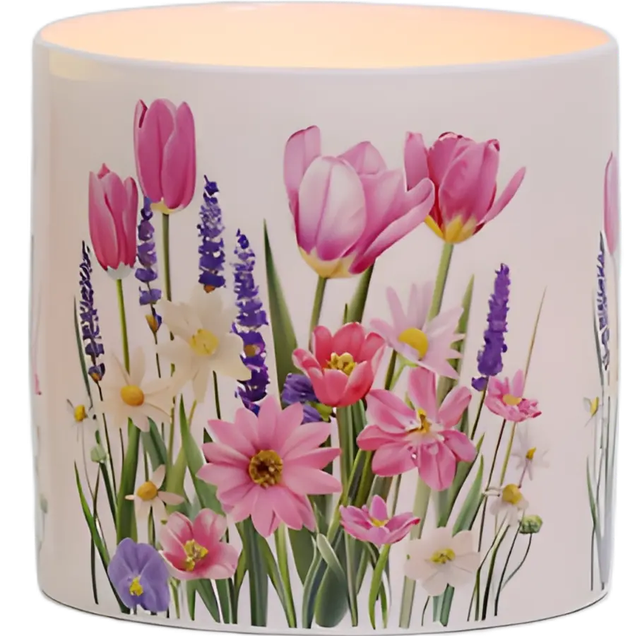 Green-Life ceramic candle jar GF25CJ508 with nature inspired patterns, suitable for botanical fragrance concepts and lifestyle-oriented OEM candle collections.