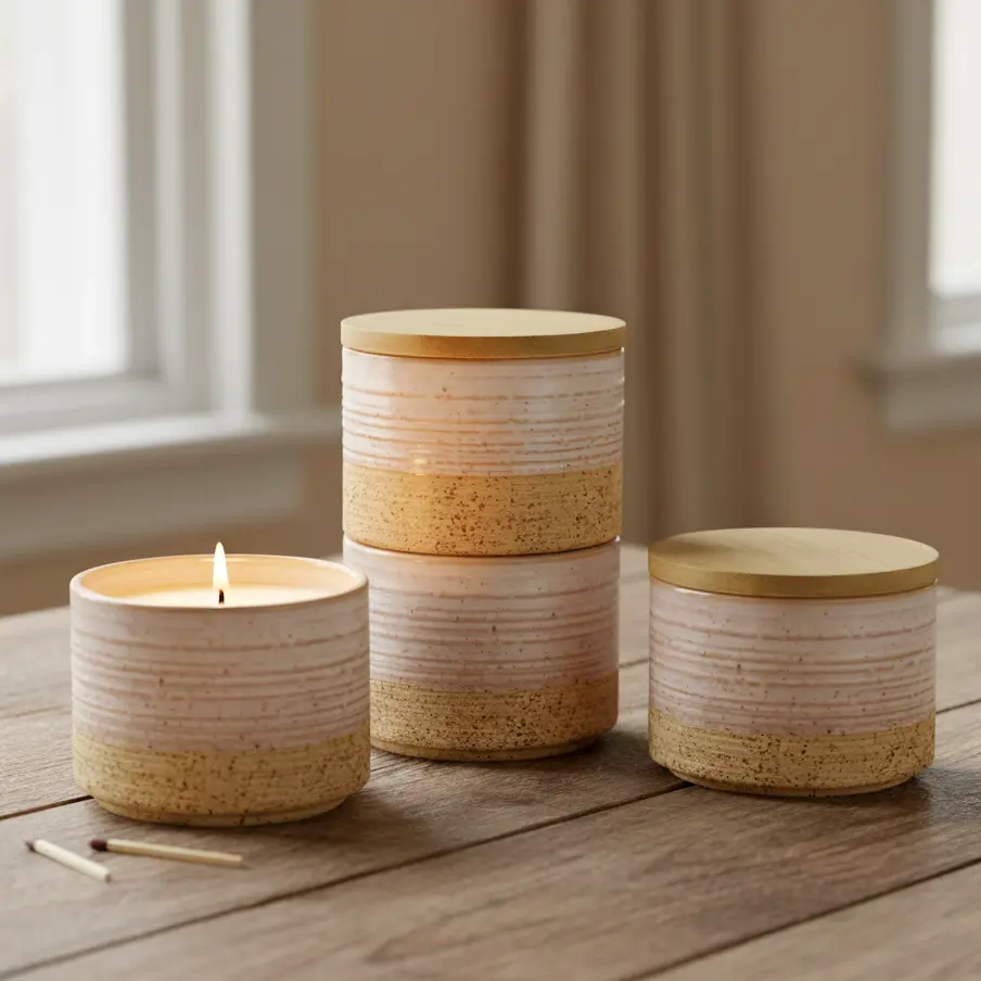 Green-Life ceramic candle jar GL25CJ602C with stackable design, enabling modular scent combinations and flexible product concepts for OEM and private label fragrance brands.