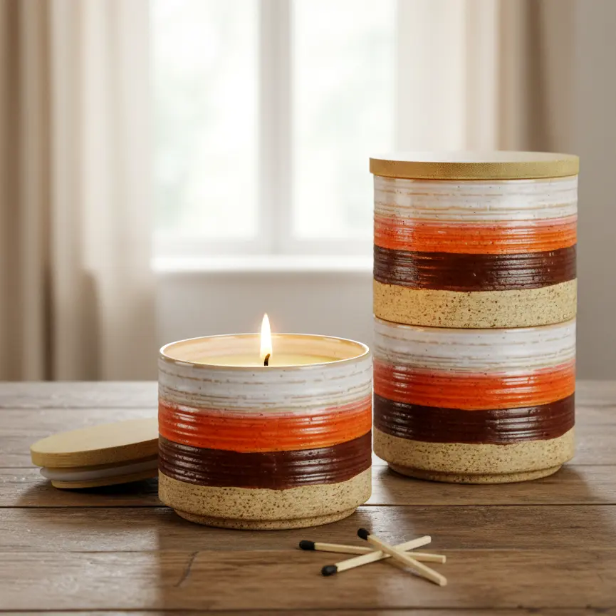 Green-Life ceramic candle jar GL25CJ605C with stackable design, enabling modular scent combinations and flexible product concepts for OEM and private label fragrance brands.