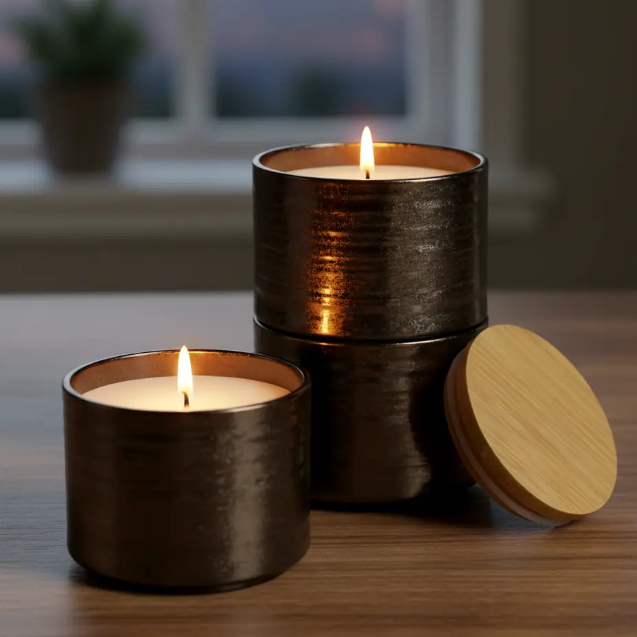 Green-Life ceramic candle jar GL25CJ611C with stackable design, enabling modular scent combinations and flexible product concepts for OEM and private label fragrance brands.