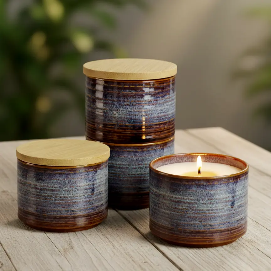 Green-Life ceramic candle jar GL25CJ619C with stackable design, enabling modular scent combinations and flexible product concepts for OEM and private label fragrance brands.