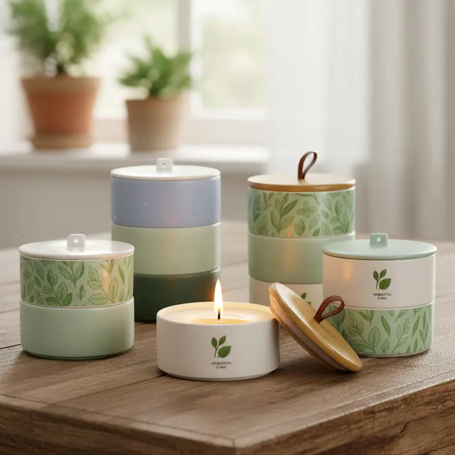 Green-Life ceramic candle jar GL25CJ636 with stackable design, enabling modular scent combinations and flexible product concepts for OEM and private label fragrance brands.