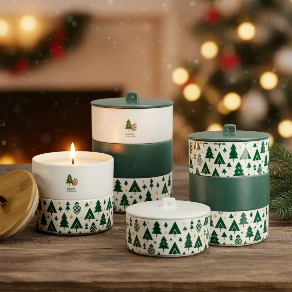 Green-Life ceramic candle jar GL25CJ644 with stackable design, enabling modular scent combinations and flexible product concepts for OEM and private label fragrance brands.