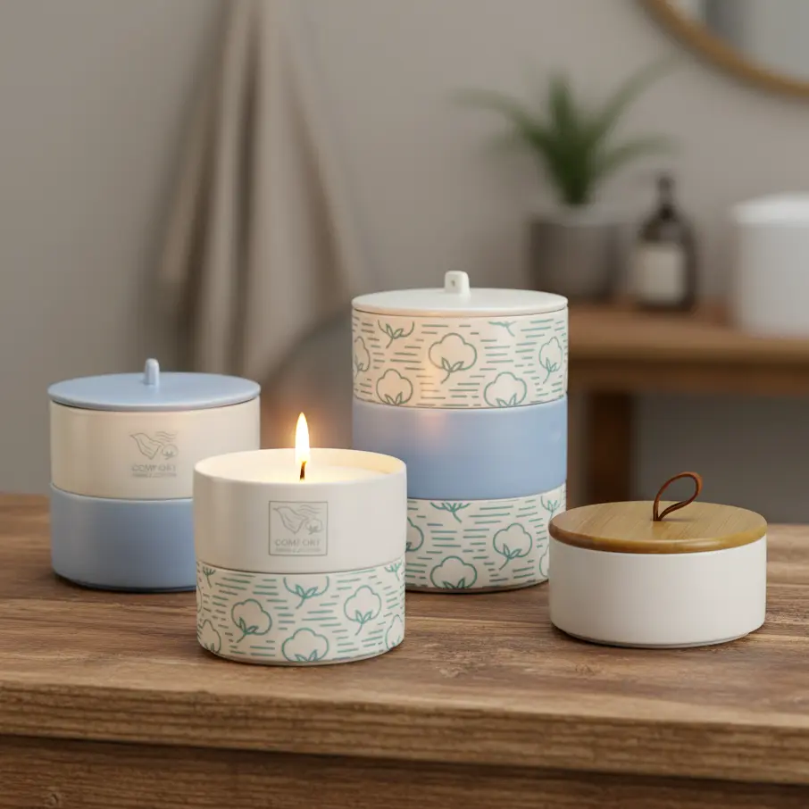 Green-Life ceramic candle jar GL25CJ705 with stackable design, enabling modular scent combinations and flexible product concepts for OEM and private label fragrance brands.