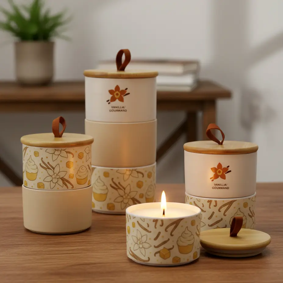Green-Life ceramic candle jar GL25CJ707 with stackable design, enabling modular scent combinations and flexible product concepts for OEM and private label fragrance brands.