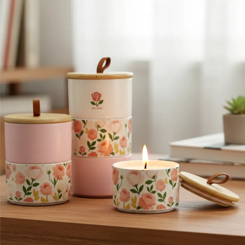 Green-Life ceramic candle jar GL25CJ709 with stackable design, enabling modular scent combinations and flexible product concepts for OEM and private label fragrance brands.