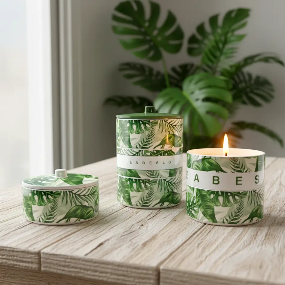Green-Life ceramic candle jar GL25CJ724 with stackable design, enabling modular scent combinations and flexible product concepts for OEM and private label fragrance brands.