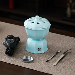 Green-Life ceramic electric incense Powder burner GF26ET113 in oriental style design, providing controlled heating for various incense use in cultural and wellness fragrance programs