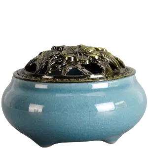 Green-Life color glazed coil incense burner GF24IB481 combining ceramic and metal, supporting decorative and functional fragrance product development