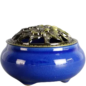 Green-Life color glazed coil incense burner GF24IB484 combining ceramic and metal, supporting decorative and functional fragrance product development