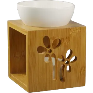 Green-Life ceramic oil burner GKC1929C27 with bamboo frame structure designed for stable heat support and natural style fragrance product lines for private label and retail programs.