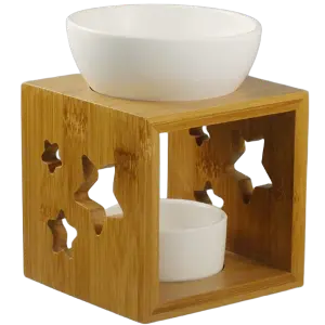 Green-Life ceramic oil burner GKC1935C27 with bamboo frame structure designed for stable heat support and natural style fragrance product lines for private label and retail programs.